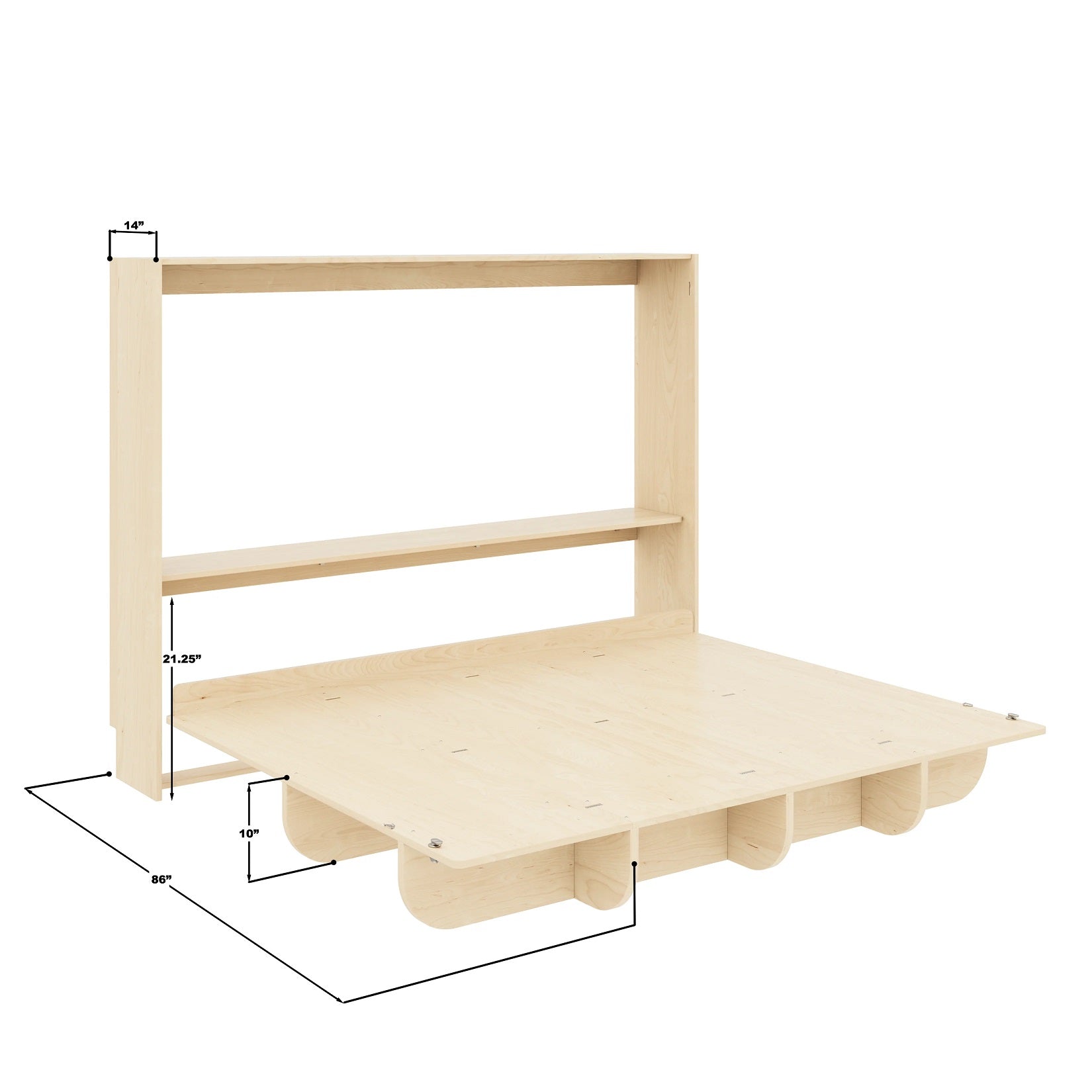 Queen Horizontal Murphy Bed - Open with Measurements