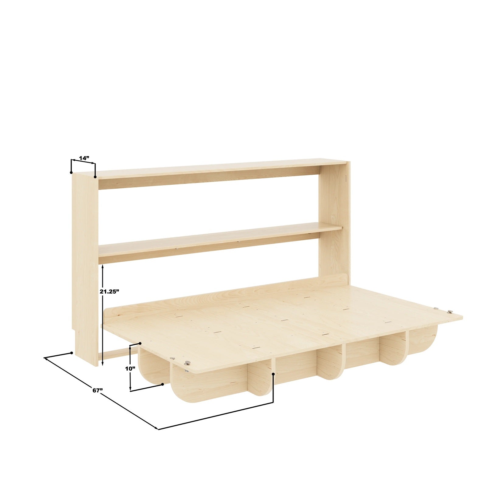 Twin Horizontal Murphy Bed - Open with Measurements