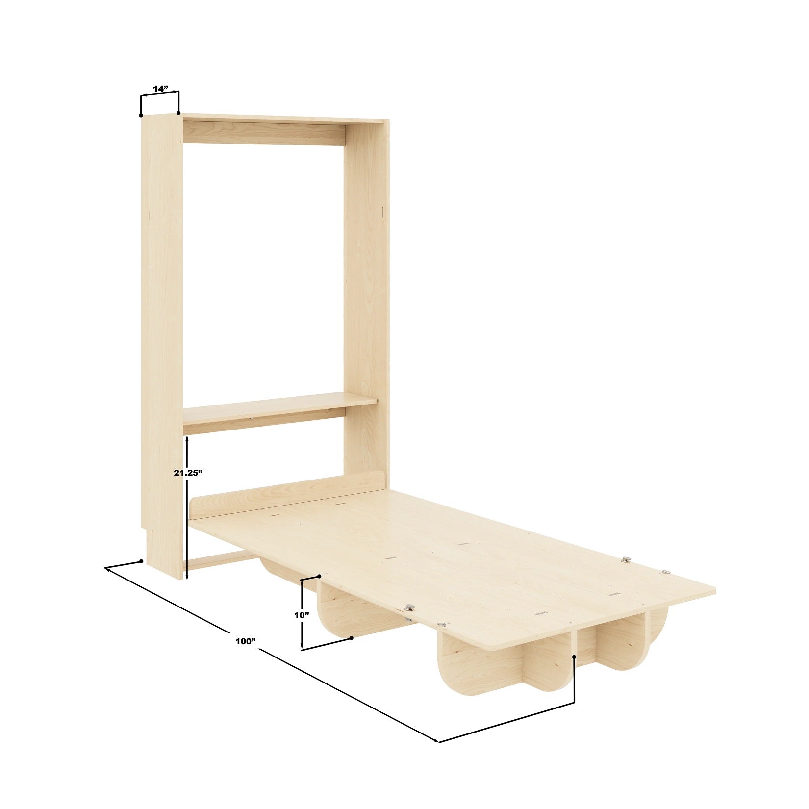 Twin Vertical Murphy Bed - Open with Measurements