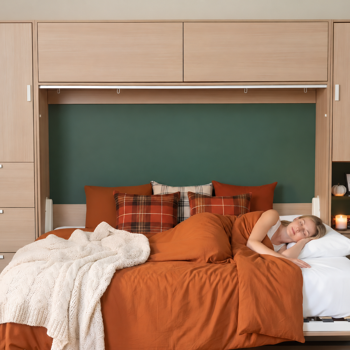 Woman sleeping on a Queen Horizontal Lori Bed